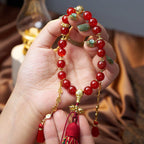 Fortune Jewel 18 Beads Copper Coins Tibet Tassel Red Agate Calm Wrist Mala