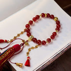 Fortune Jewel 18 Beads Copper Coins Tibet Tassel Red Agate Calm Wrist Mala