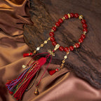 Fortune Jewel 18 Beads Copper Coins Tibet Tassel Red Agate Calm Wrist Mala