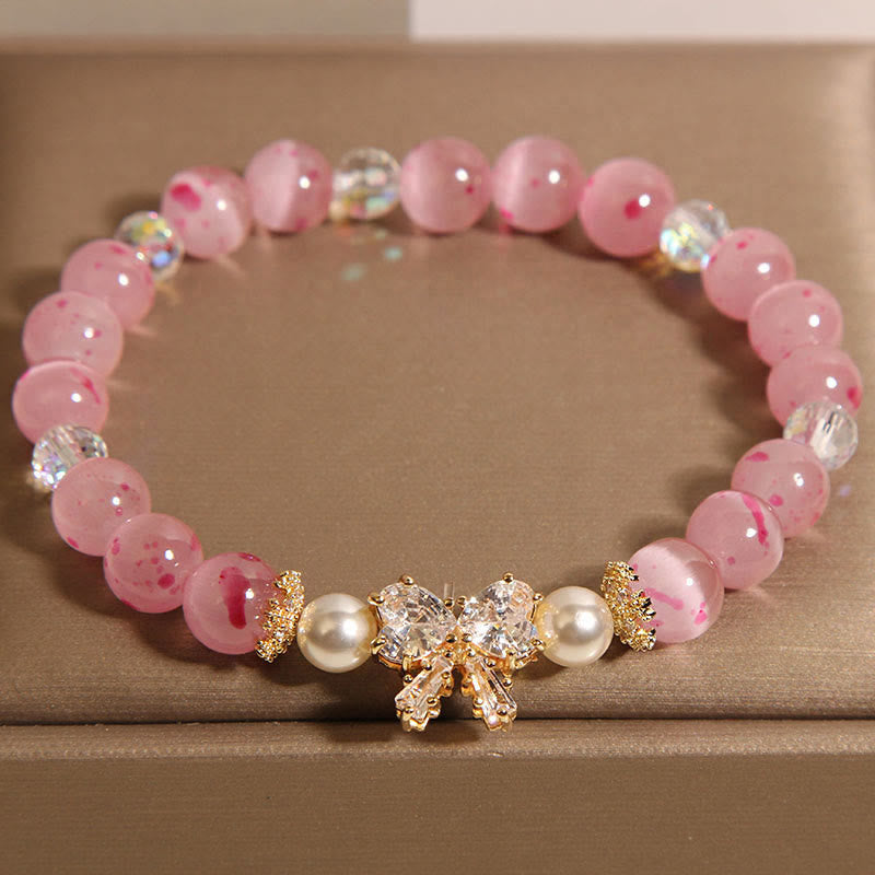 Fortune Jewel Cherry Blossom Pink Cat's Eye Pearl Bow-knot Rosette Support Bracelet