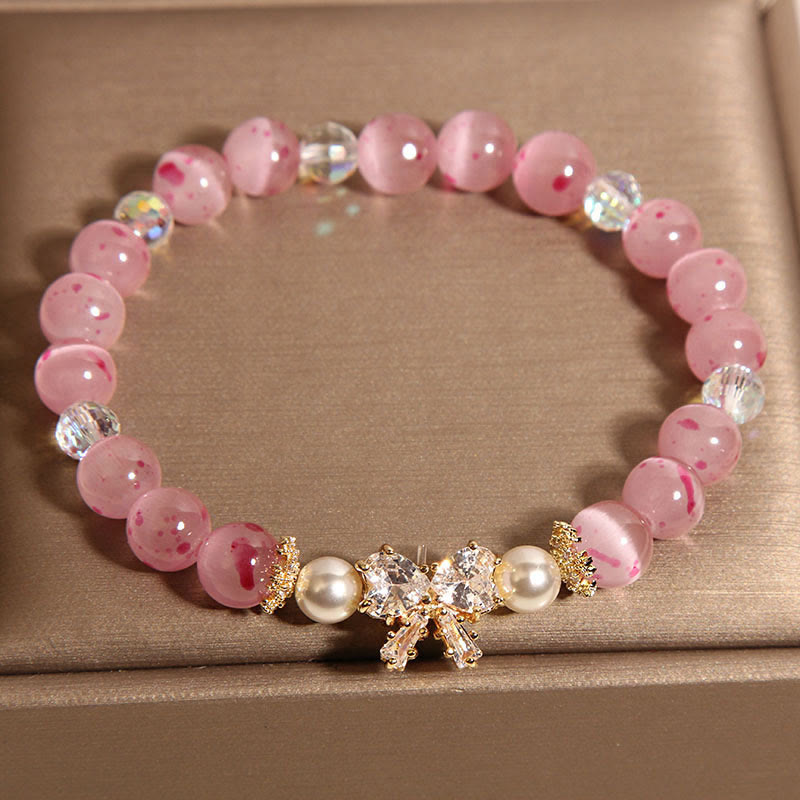Fortune Jewel Cherry Blossom Pink Cat's Eye Pearl Bow-knot Rosette Support Bracelet