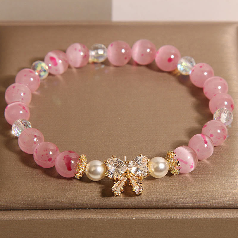 Fortune Jewel Cherry Blossom Pink Cat's Eye Pearl Bow-knot Rosette Support Bracelet