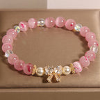 Fortune Jewel Cherry Blossom Pink Cat's Eye Pearl Bow-knot Rosette Support Bracelet