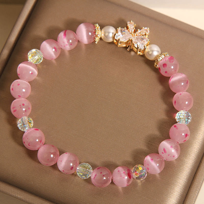 Fortune Jewel Cherry Blossom Pink Cat's Eye Pearl Bow-knot Rosette Support Bracelet