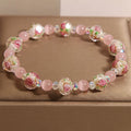 Fortune Jewel Pink Crystal Liuli Glass Bead Cat's Eye Warmth Bracelet
