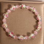 Fortune Jewel Pink Crystal Liuli Glass Bead Cat's Eye Warmth Bracelet