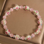 Fortune Jewel Pink Crystal Liuli Glass Bead Cat's Eye Warmth Bracelet