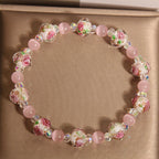 Fortune Jewel Pink Crystal Liuli Glass Bead Cat's Eye Warmth Bracelet