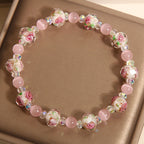 Fortune Jewel Pink Crystal Liuli Glass Bead Cat's Eye Warmth Bracelet
