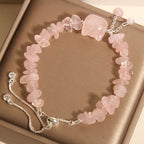 Fortune Jewel Natural Pink Crystal Agate Gravel Stone Cat Head Soothing Bracelet