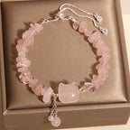 Fortune Jewel Natural Pink Crystal Agate Gravel Stone Cat Head Soothing Bracelet