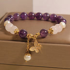 Fortune Jewel Natural Amethyst Pearl Crystal Spiritual Healing Butterfly Charm Bracelet