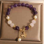 Fortune Jewel Natural Amethyst Pearl Crystal Spiritual Healing Butterfly Charm Bracelet