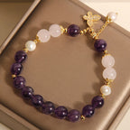 Fortune Jewel Natural Amethyst Pearl Crystal Spiritual Healing Butterfly Charm Bracelet