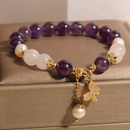 Fortune Jewel Natural Amethyst Pearl Crystal Spiritual Healing Butterfly Charm Bracelet