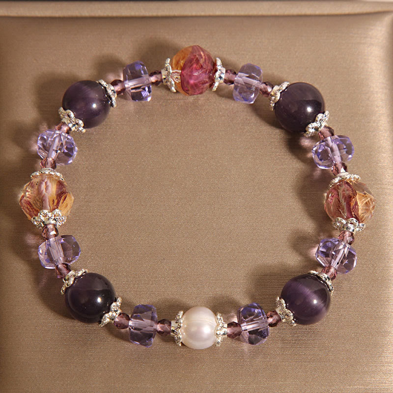 Fortune Jewel Natural Amethyst Pearl Crystal Positive Bracelet