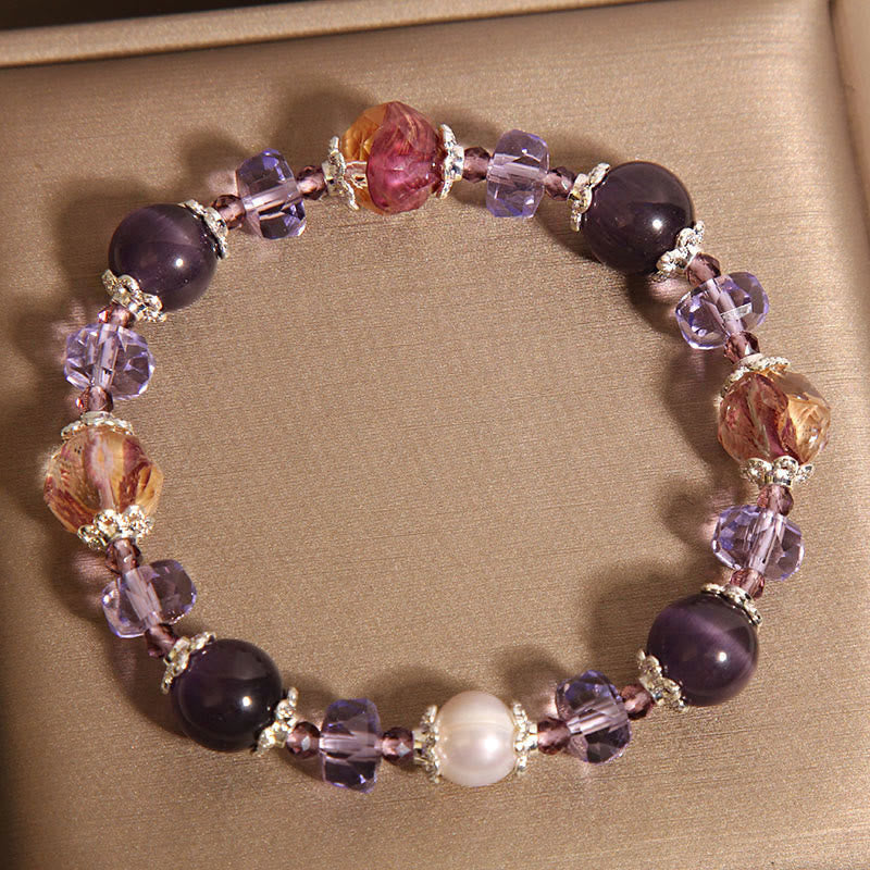 Fortune Jewel Natural Amethyst Pearl Crystal Positive Bracelet