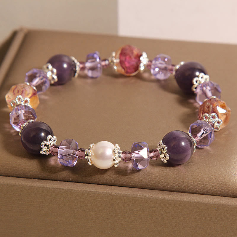 Fortune Jewel Natural Amethyst Pearl Crystal Positive Bracelet