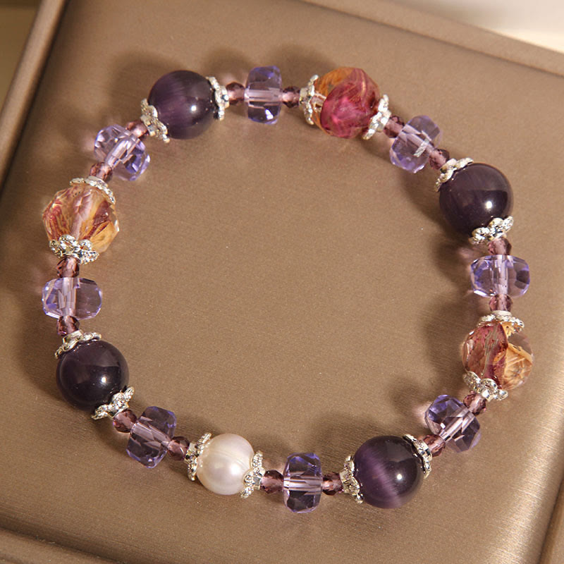 Fortune Jewel Natural Amethyst Pearl Crystal Positive Bracelet