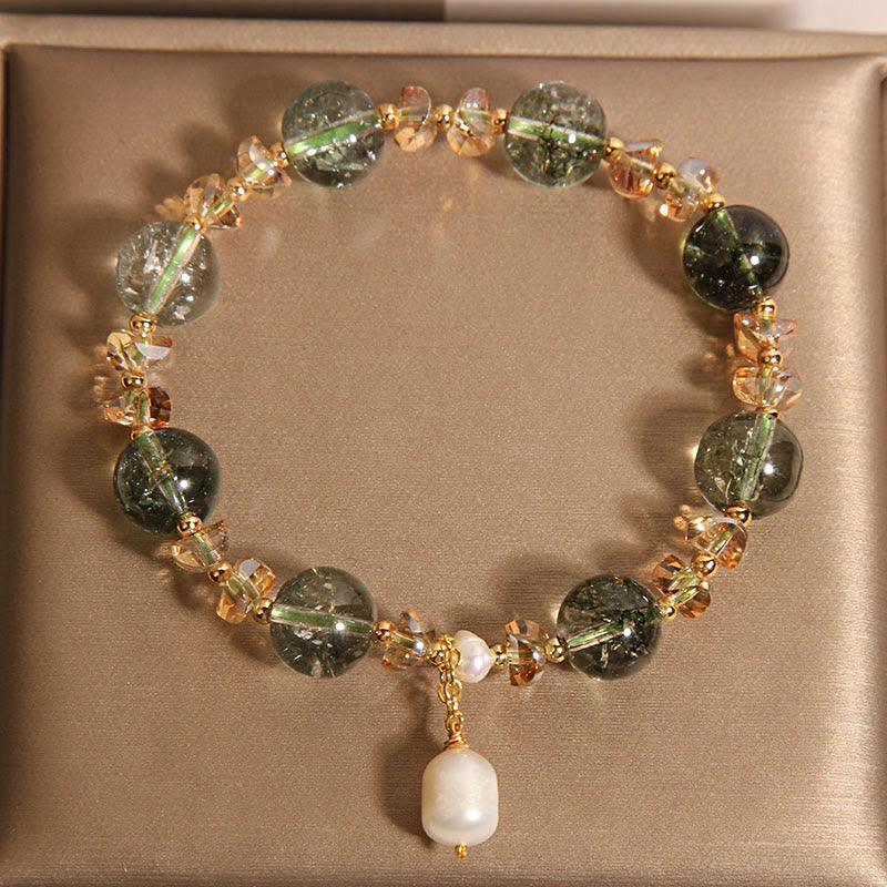 Fortune Jewel Natural Green Phantom Pearl Gravel Crystal Stone Confidence Bracelet