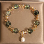 Fortune Jewel Natural Green Phantom Pearl Gravel Crystal Stone Confidence Bracelet
