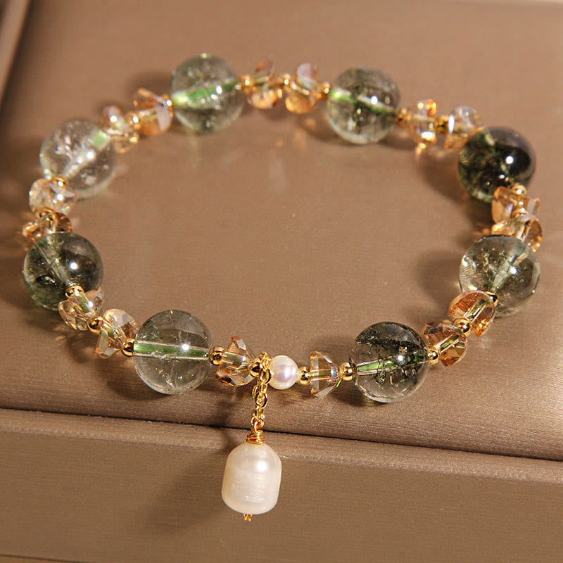 Fortune Jewel Natural Green Phantom Pearl Gravel Crystal Stone Confidence Bracelet