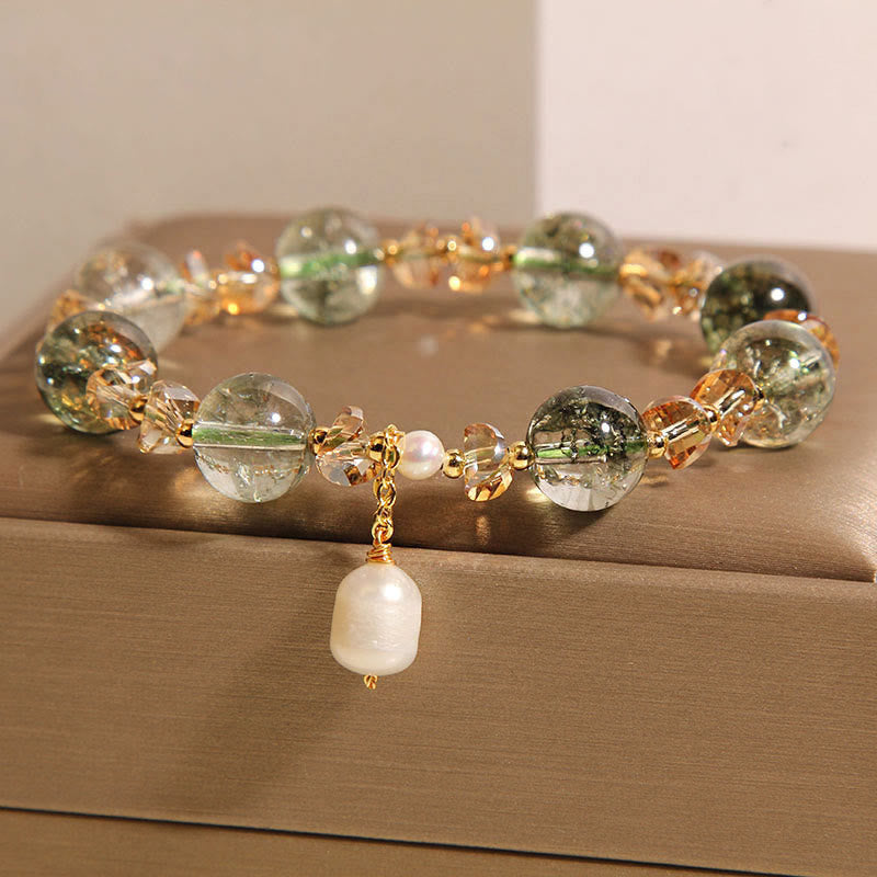 Fortune Jewel Natural Green Phantom Pearl Gravel Crystal Stone Confidence Bracelet