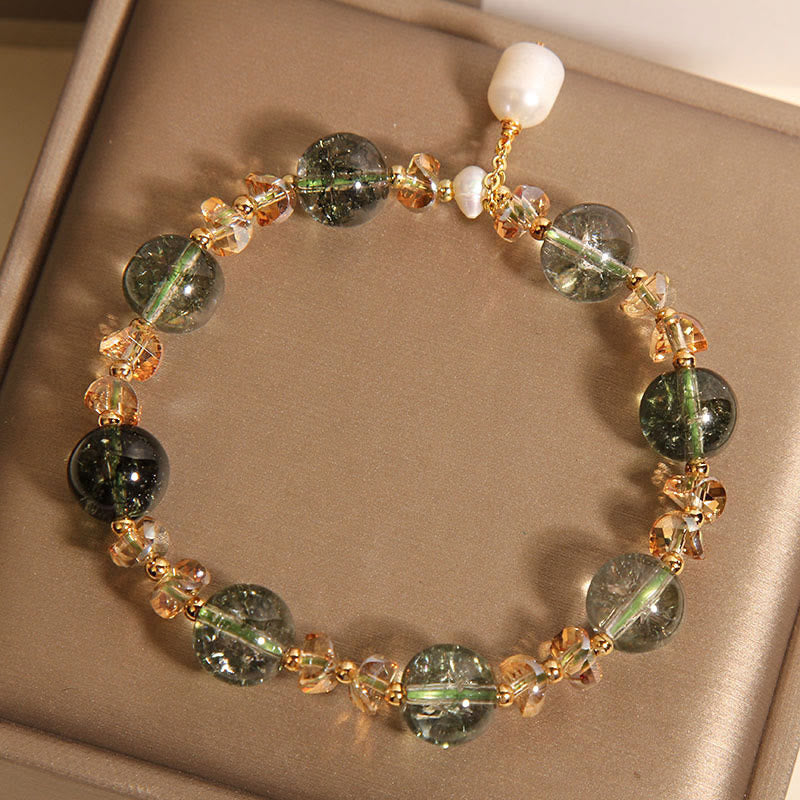 Fortune Jewel Natural Green Phantom Pearl Gravel Crystal Stone Confidence Bracelet