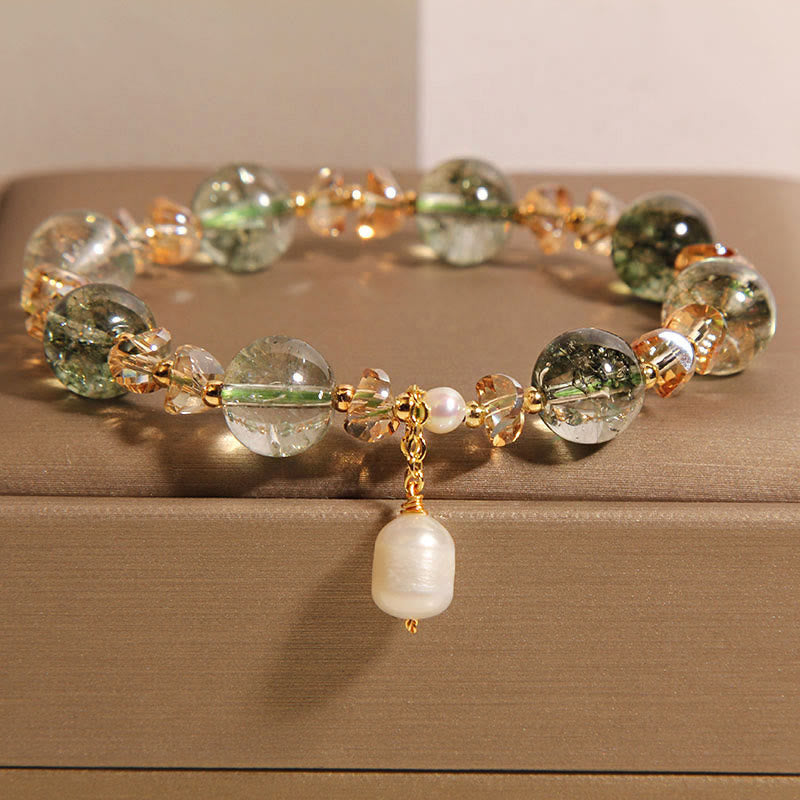 Fortune Jewel Natural Green Phantom Pearl Gravel Crystal Stone Confidence Bracelet