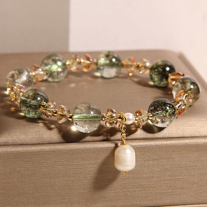 Fortune Jewel Natural Green Phantom Pearl Gravel Crystal Stone Confidence Bracelet