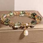 Fortune Jewel Natural Green Phantom Pearl Gravel Crystal Stone Confidence Bracelet