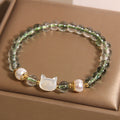 Fortune Jewel Natural Green Phantom Pearl Shell Cat Head Lucky Bracelet