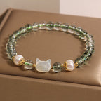 Fortune Jewel Natural Green Phantom Pearl Shell Cat Head Lucky Bracelet