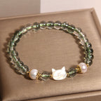 Fortune Jewel Natural Green Phantom Pearl Shell Cat Head Lucky Bracelet