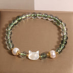 Fortune Jewel Natural Green Phantom Pearl Shell Cat Head Lucky Bracelet