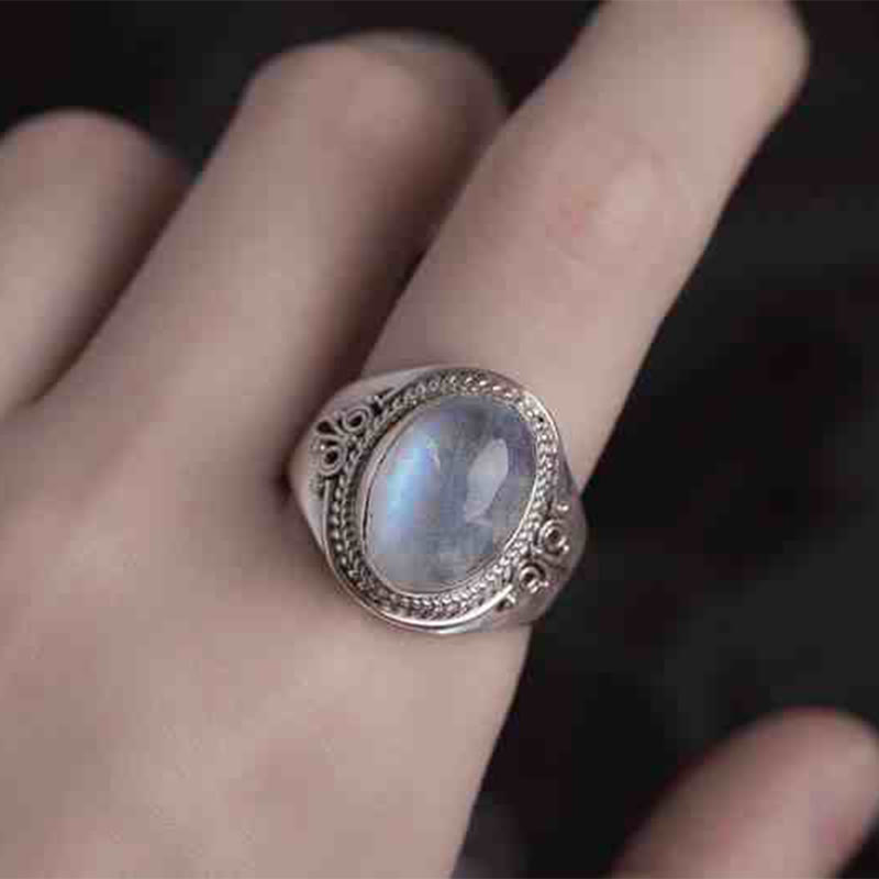 Fortune Jewel 925 Sterling Silver Handmade Natural Moonstone Healing Adjustable Ring