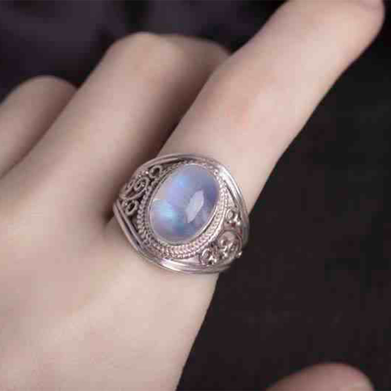 Fortune Jewel 925 Sterling Silver Handmade Natural Moonstone Healing Adjustable Ring