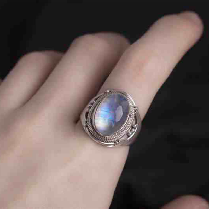 Fortune Jewel 925 Sterling Silver Handmade Natural Moonstone Healing Adjustable Ring