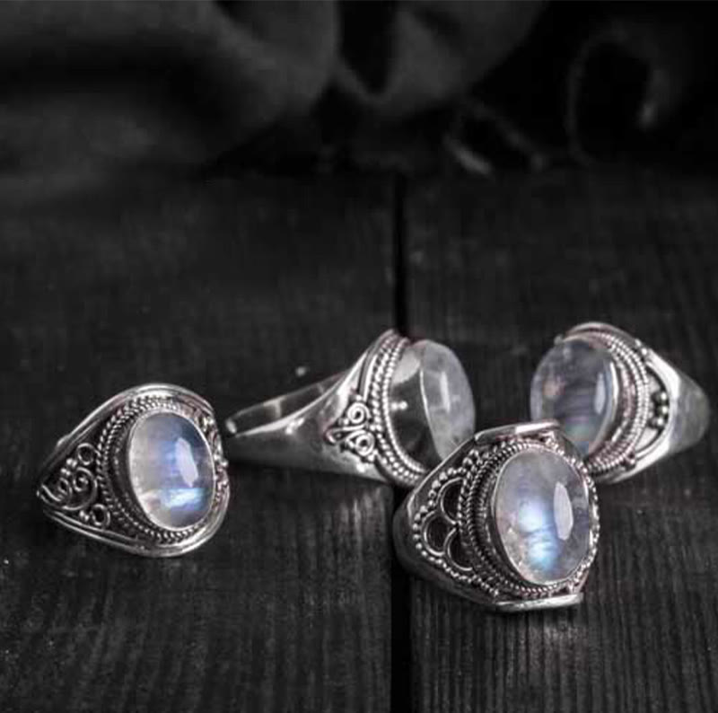 Fortune Jewel 925 Sterling Silver Handmade Natural Moonstone Healing Adjustable Ring