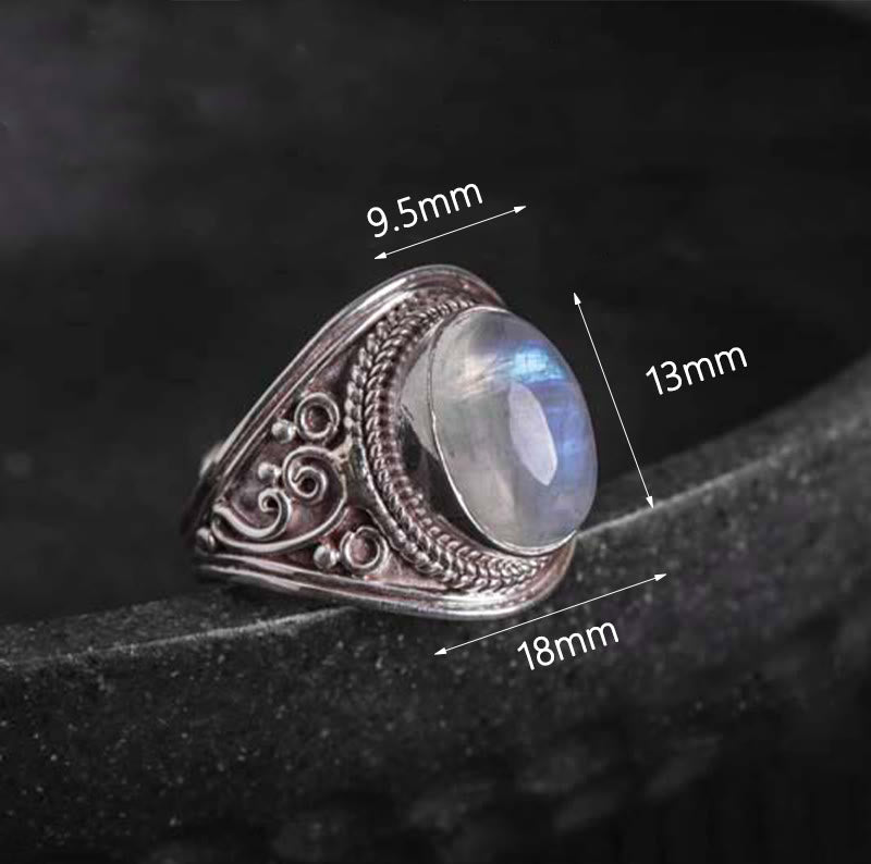 Fortune Jewel 925 Sterling Silver Handmade Natural Moonstone Healing Adjustable Ring
