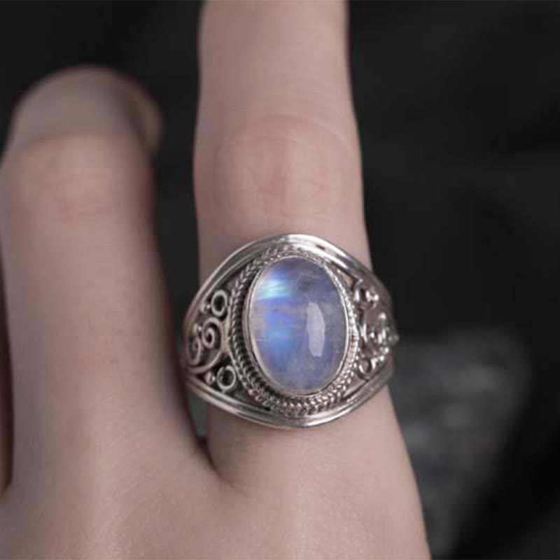 Fortune Jewel 925 Sterling Silver Handmade Natural Moonstone Healing Adjustable Ring