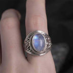 Fortune Jewel 925 Sterling Silver Handmade Natural Moonstone Healing Adjustable Ring