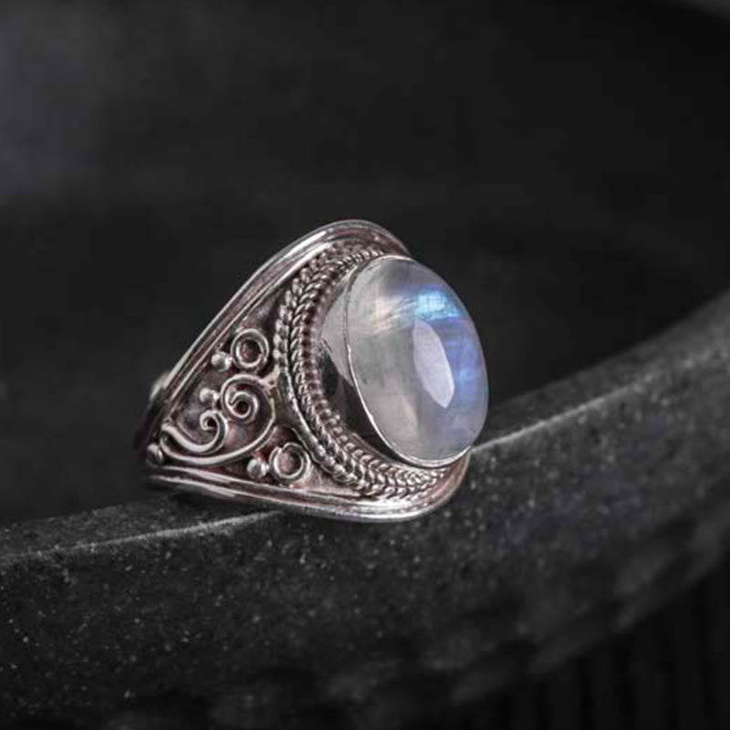 Fortune Jewel 925 Sterling Silver Handmade Natural Moonstone Healing Adjustable Ring