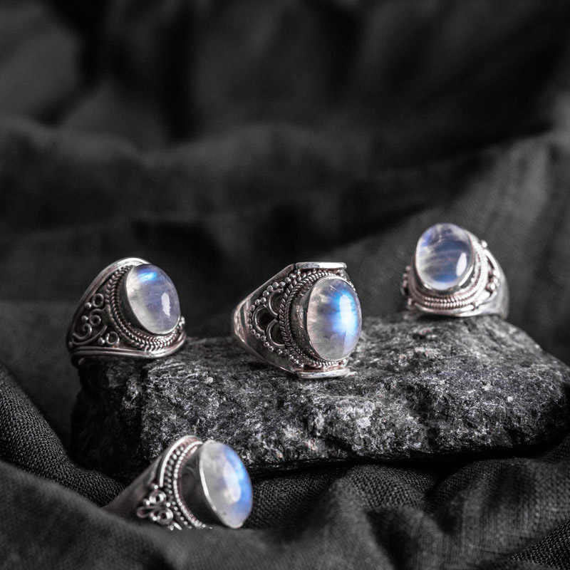 Fortune Jewel 925 Sterling Silver Handmade Natural Moonstone Healing Adjustable Ring