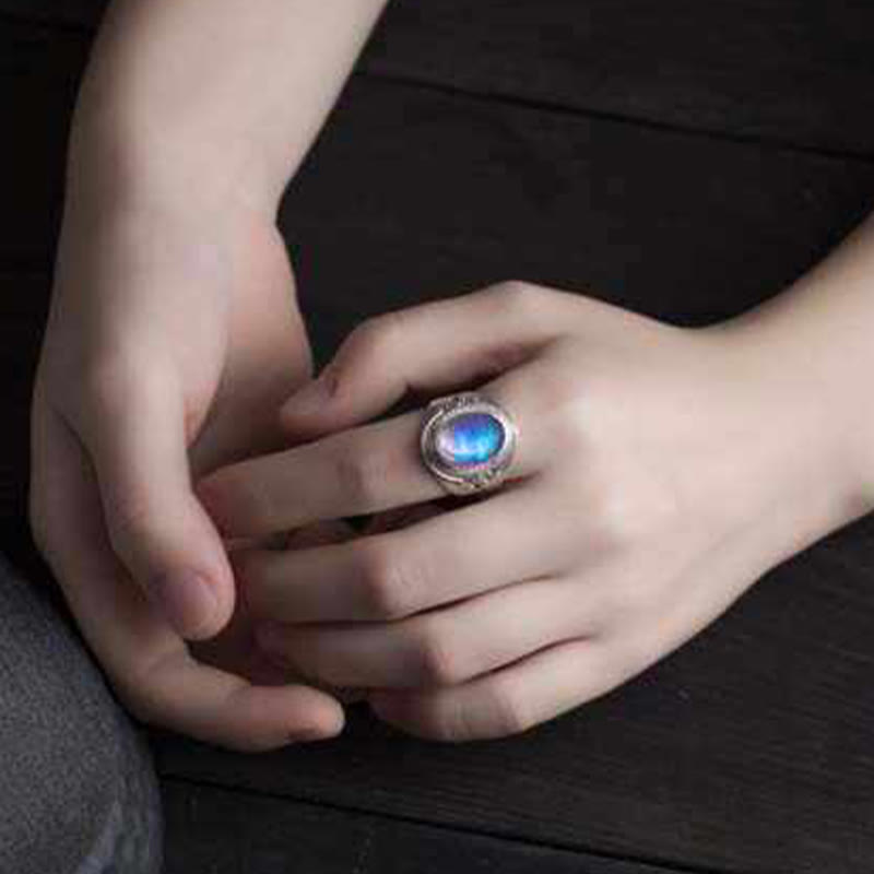 Fortune Jewel 925 Sterling Silver Handmade Natural Moonstone Healing Adjustable Ring