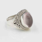 Fortune Jewel 925 Sterling Silver Handmade Natural Rose Quartz Loving Energy Adjustable Ring