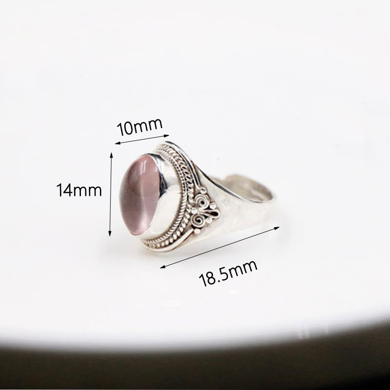 Fortune Jewel 925 Sterling Silver Handmade Natural Rose Quartz Loving Energy Adjustable Ring