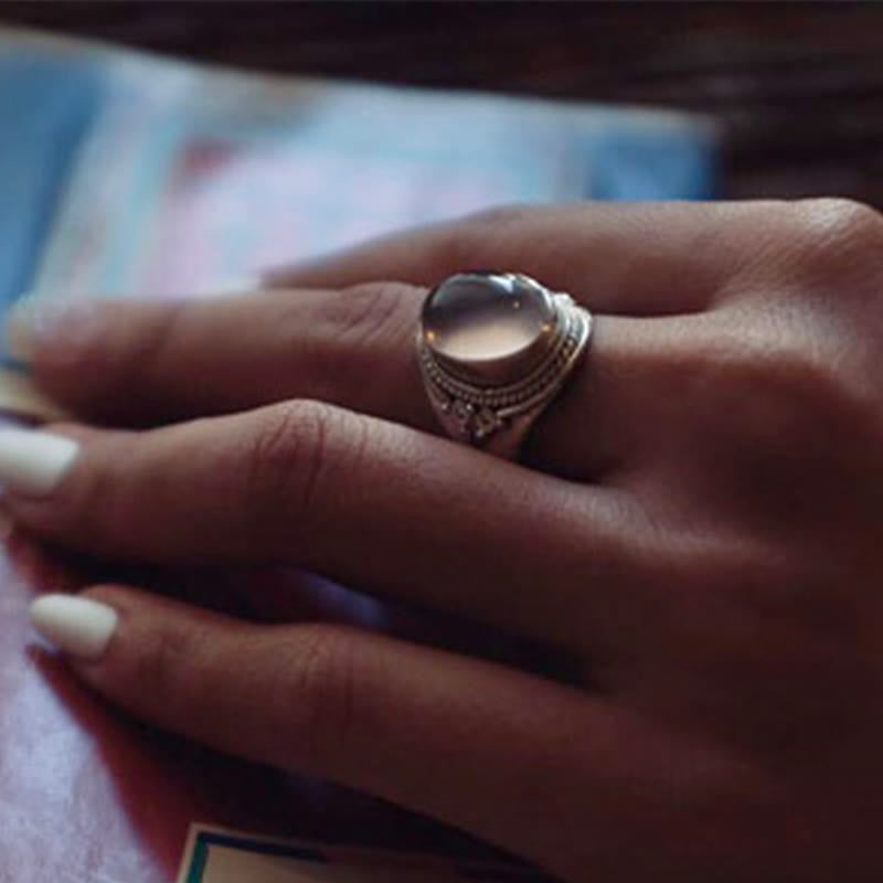 Fortune Jewel 925 Sterling Silver Handmade Natural Rose Quartz Loving Energy Adjustable Ring