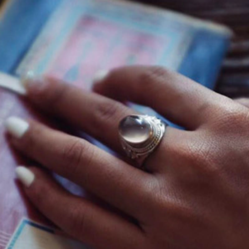 Fortune Jewel 925 Sterling Silver Handmade Natural Rose Quartz Loving Energy Adjustable Ring