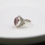 Fortune Jewel 925 Sterling Silver Handmade Natural Rose Quartz Loving Energy Adjustable Ring
